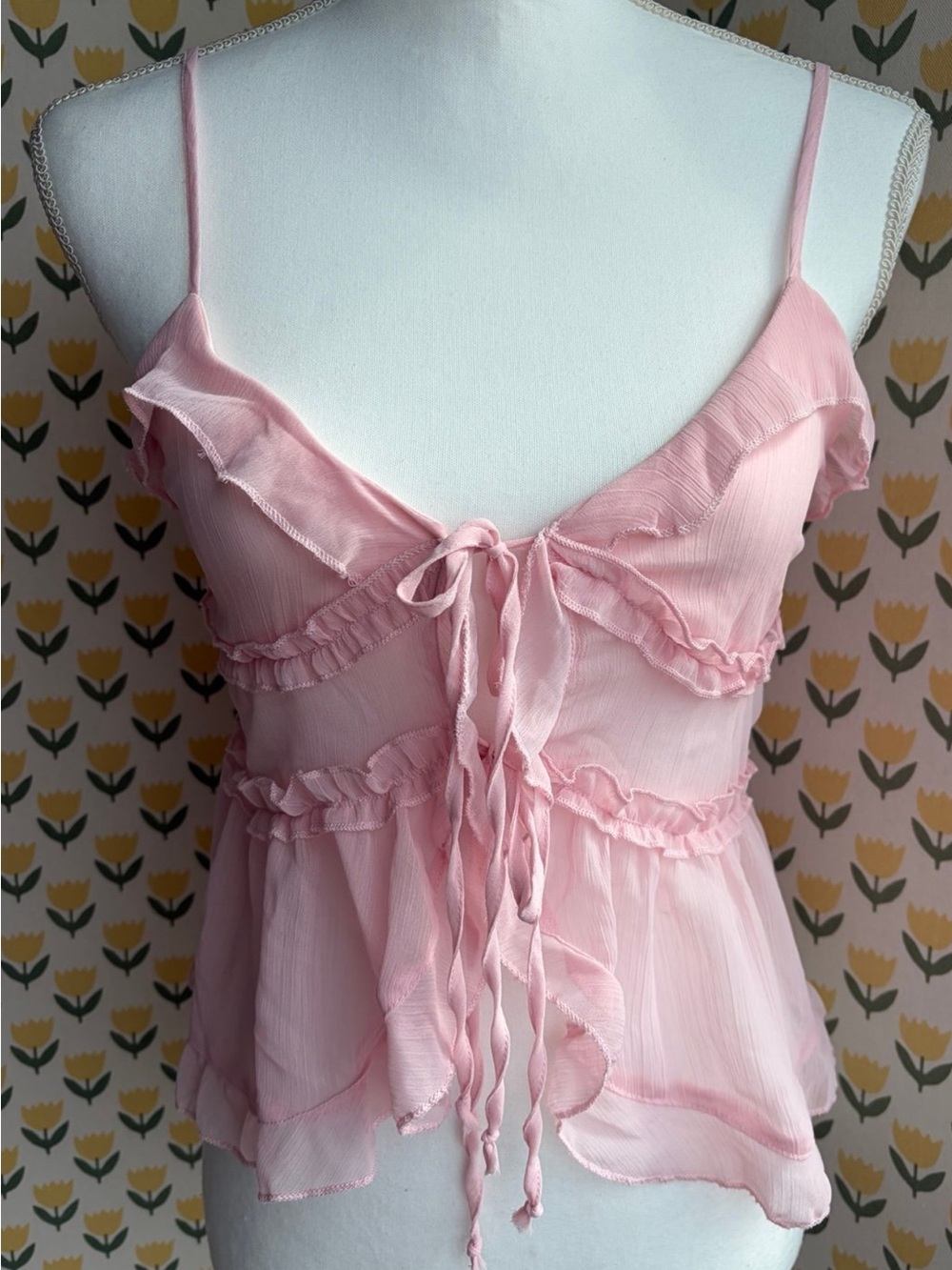 Arden B New w/Tag! Pink Ruffle Tie-Front Camisole Top Small
